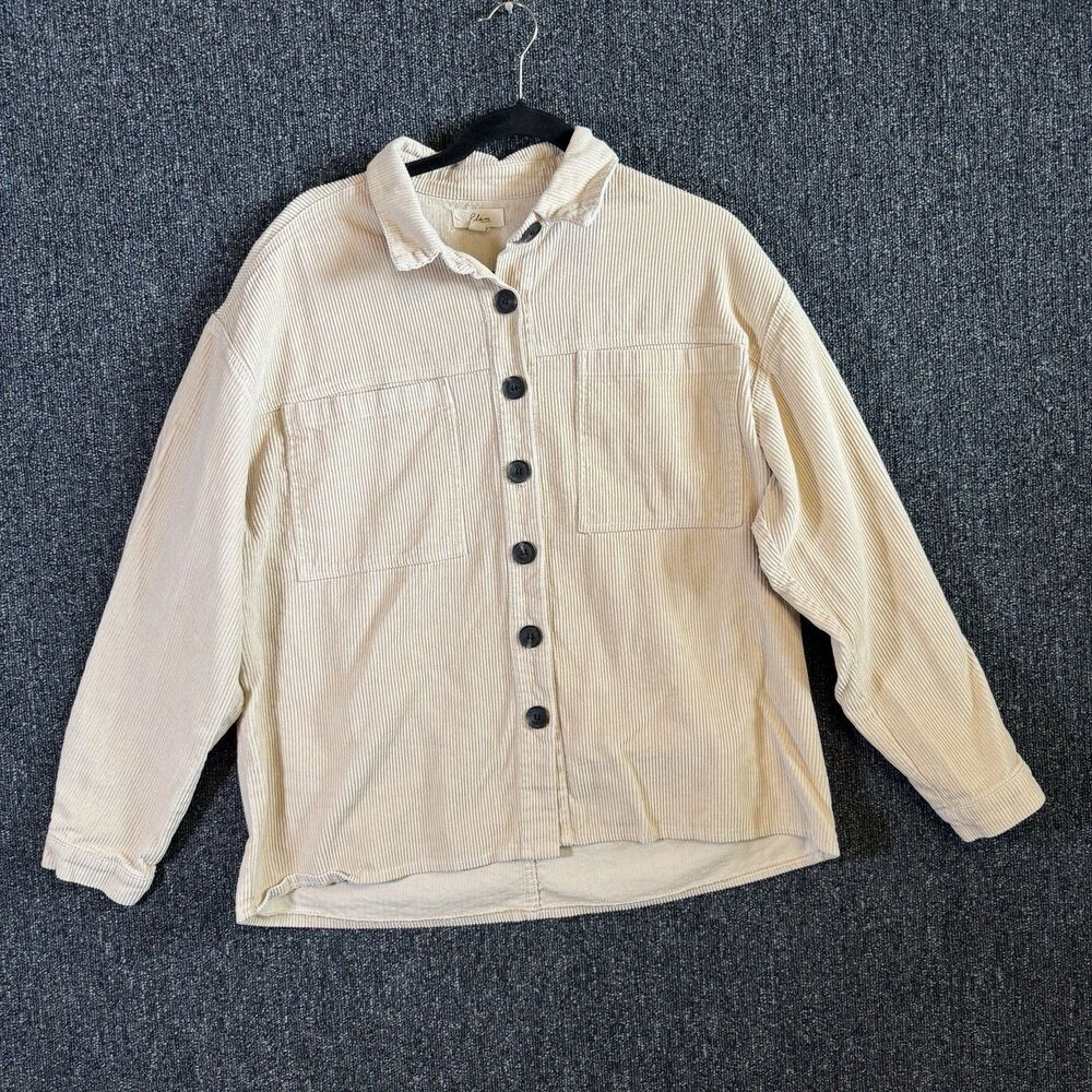 Elan Women's Size M Cream Corduroy Button Down Shacket Oversized Utility Shirt